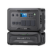 A Bluetti AC500 5000W power station is stacked on a Bluetti B300S 3072Wh battery module, both from Bluetti, featuring black exteriors with control panels, display screens, and clearly labeled input and output ports, set against a white background.