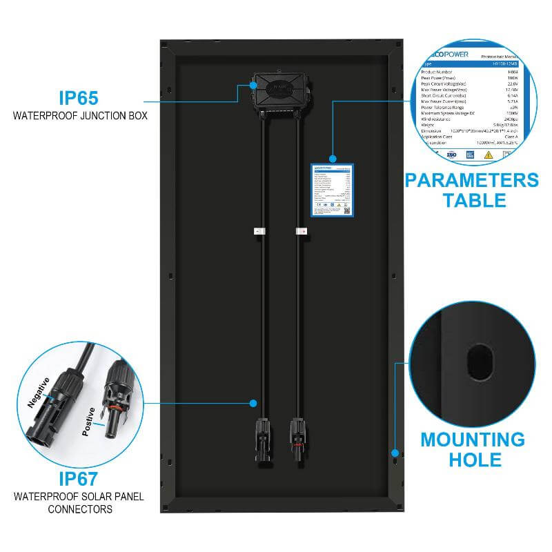 ACOPOWER 100 Watts Mono Solar Panel Anodized IP67 Waterproof