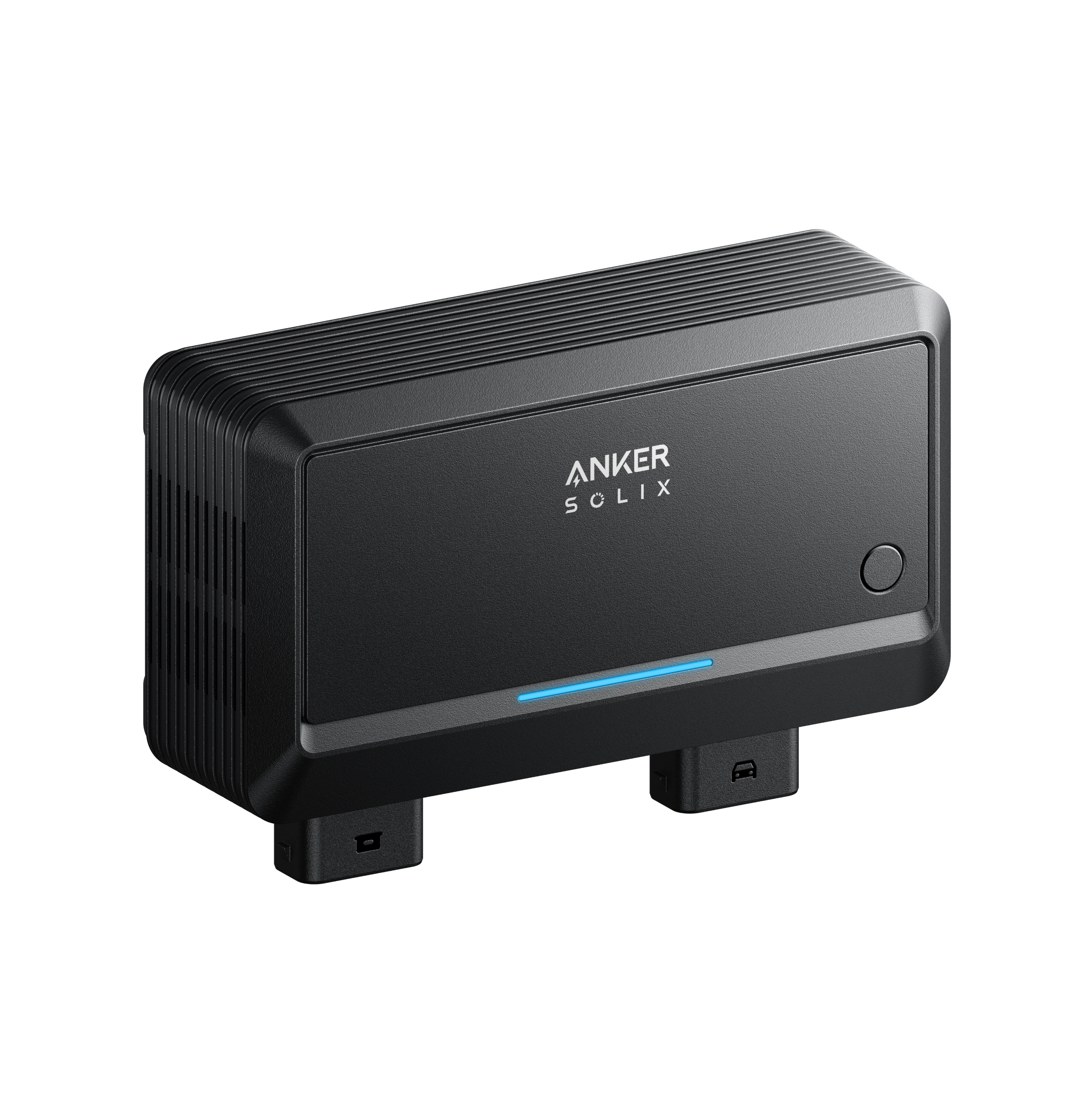 A black Anker device with a rectangular shape, featuring a single button and blue LED indicator on the front, along with two connectors at the bottom. The product is displayed against a plain white background.