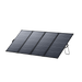 A foldable Anker portable solar panel with four dark rectangular sections is set up on a white background, supported by two built-in metal stands.