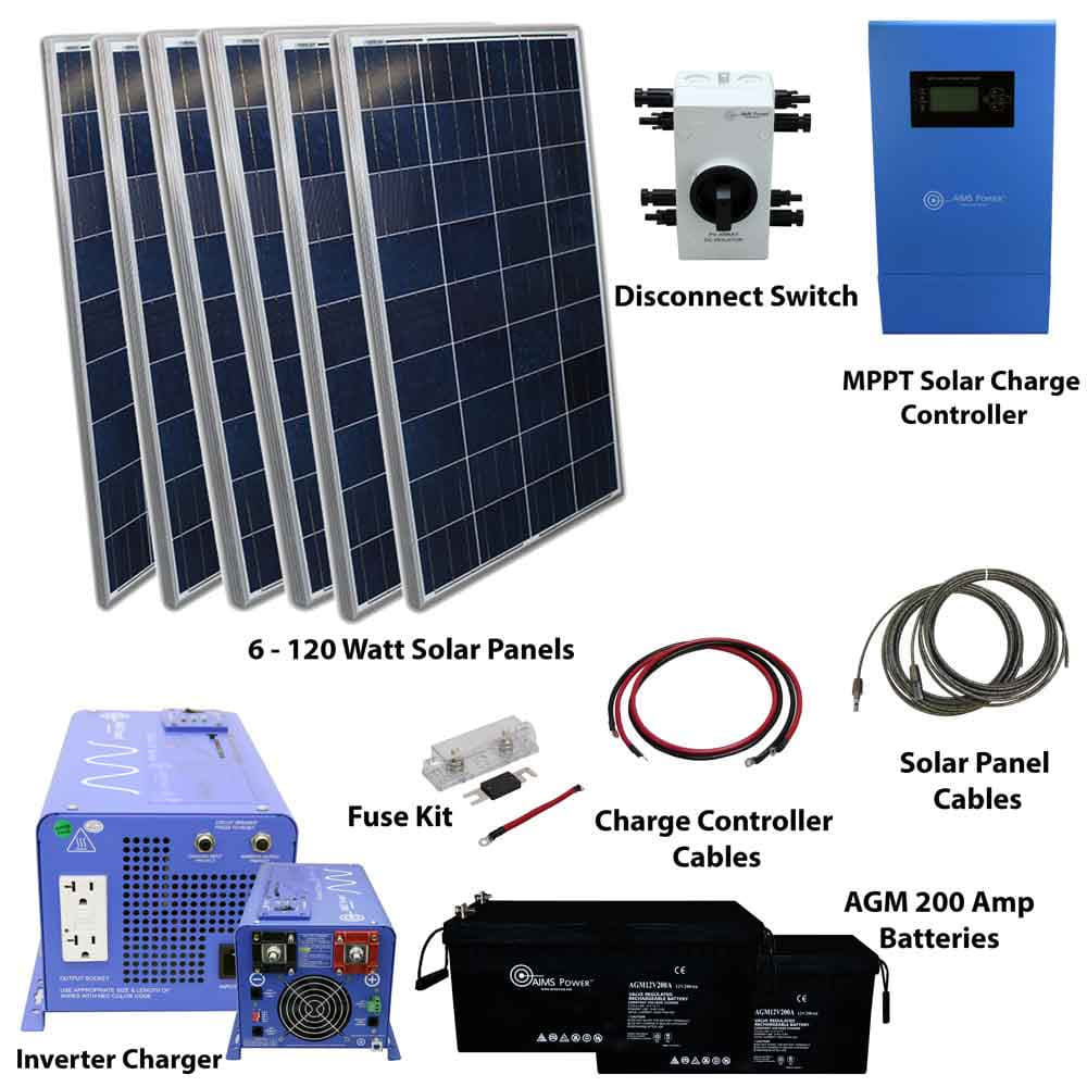 Aims Power 720 Watt Solar With 1000 Watt Pure Sine Power Inverter Charger - KITB-1K12120-B1-1