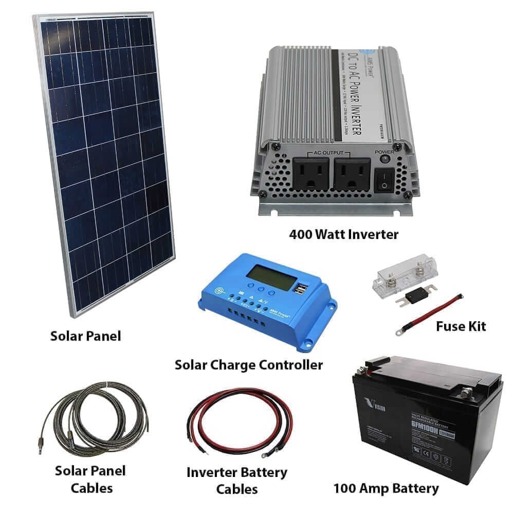 Aims Power 120 Watt Solar With 400 Watt Power Inverter Back Up | Off Grid Power Kit