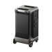 The Anker portable power station in black and silver features wheels, vents, handles, buttons, multiple connectors, and expandable capacity. With its robust industrial design against a white background, it's perfect for any adventure.