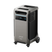 Anker's modern, compact power station features wheels, a control panel with a digital display, various output ports, an optional solar input, and a handle for easy mobility.