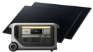 The Anker portable power station, featuring a digital display, multiple outlets, and wheels, is shown in front of two large solar panels—making it an ideal solar generator for home emergency preparedness.
