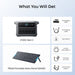 A display shows the Anker C1000 Gen 2 power station, PS200 200W portable solar panel, car and AC charging cables, user manual, two 3m MC4 cables, a 0.5m MC4 cable, and an XT60-DC7909 cable.