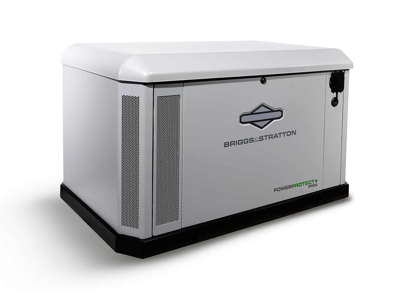 Briggs & Stratton PowerProtect+ 26kW Standby Generator with 200A Symphony Choice Transfer Switch - front-left angle