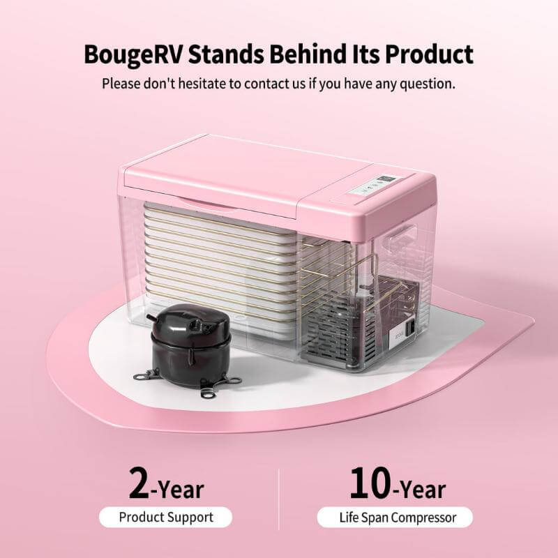 BougeRV 12V 23 Quart Pink Mini Fridge 2 Year Warranty