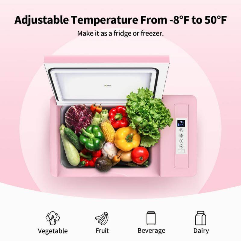 BougeRV 12V 23 Quart Pink Mini Fridge Adjustable Temperature