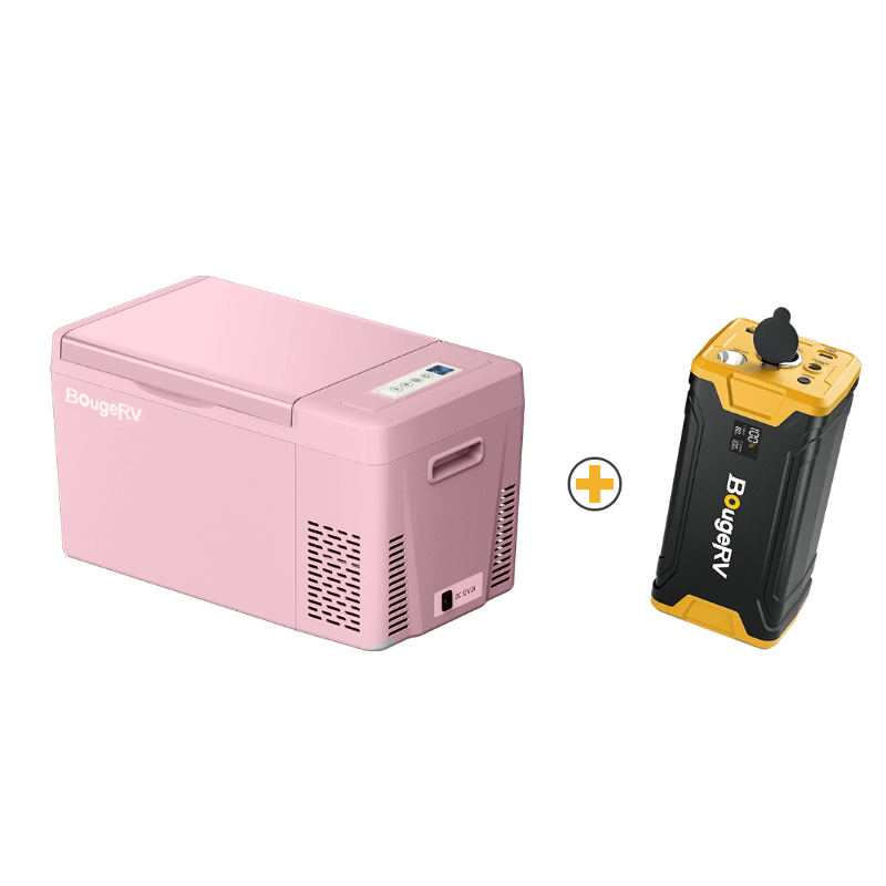 BougeRV 12V 23 Quart Pink Portable Fridge With Battery