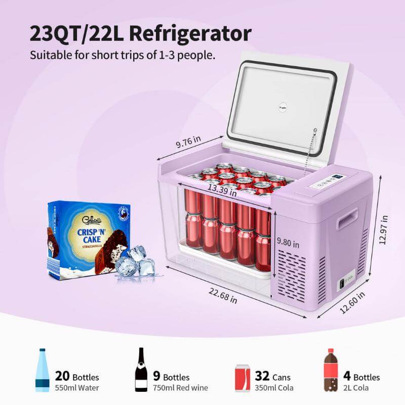 BougeRV 12V 23 Quart Purple Mini Fridge for Travel