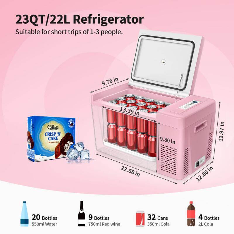 BougeRV 12V Pink Mini Fridge Suitable for Short Trips