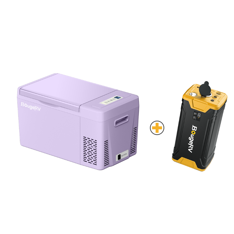 BougeRV 12V Purple Mini Fridge with External Battery