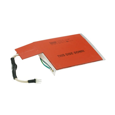 The Briggs & Stratton flexible red silicone heating pad is a 13kW generator accessory with a white connector, black insulated wiring labeled “THIS SIDE DOWN,” and is perfect for cold weather generator use.