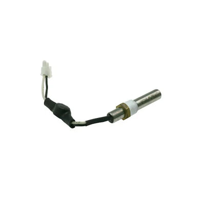 A Briggs & Stratton cylindrical metal sensor with a hex nut, designed as an oil warmer accessory for 13kW generators, features black and white wires ending in a white plastic connector.