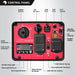 A labeled diagram of a PowerSmart red and black portable generator control panel showing buttons, switches, AC/DC ports, eco switch for quiet operation, status lights, indicator lights, and parallel output ports.