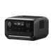 The EcoFlow portable power station features a digital display for battery percentage, multiple ports including USB-A, USB-C, and AC outlets. It has a black design with side ventilation and EcoFlow branding on top.