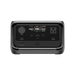 The EcoFlow power station is compact and black with a digital battery status display. It includes a 12V DC outlet, two USB-A ports, a USB-C port, an AC outlet, and buttons for power control and lighting.