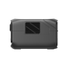 The image shows a black, rectangular EcoFlow device with a vented section and angular design. The side view highlights its solid construction and modern appearance.