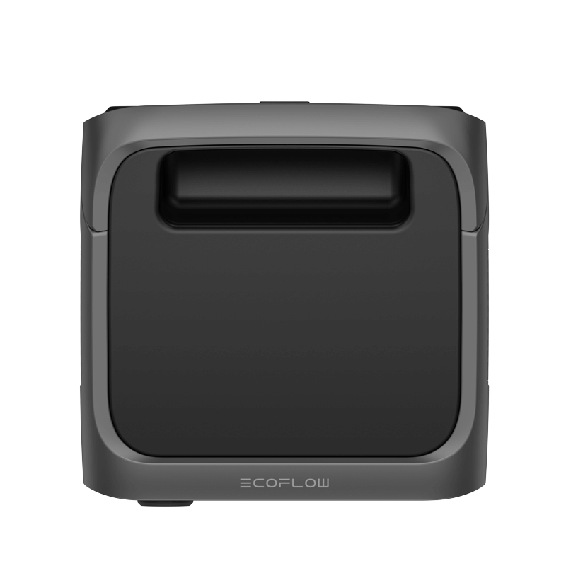 Front view of EcoFlow's square-shaped black and gray RIVER 3 Max portable power station with handle, highlighting X-Boost technology for enhanced performance.