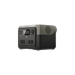 The EcoFlow portable power station, shown in black and gray from an angled front view, features multiple outlets, ports, a display screen, and a vent—ideal for on-the-go energy needs. The EcoFlow brand is visible on top.