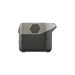 A side view of the EcoFlow device—a compact, rectangular black and gray electronic unit featuring a hexagonal vent grille on the upper left and a protruding section on the right.