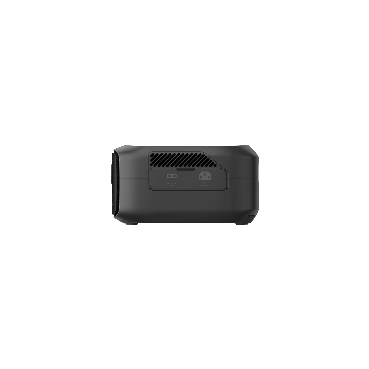 The EcoFlow black electronic device features two versatile outputs, "DC" and "Car," on one side. It has a mesh vent for cooling, and its compact, rectangular design makes it an ideal portable power solution for on-the-go use.