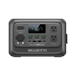 A Bluetti black portable power station with a digital display, control buttons, two AC outlets, and multiple input and output ports, shown against a plain light gray background.