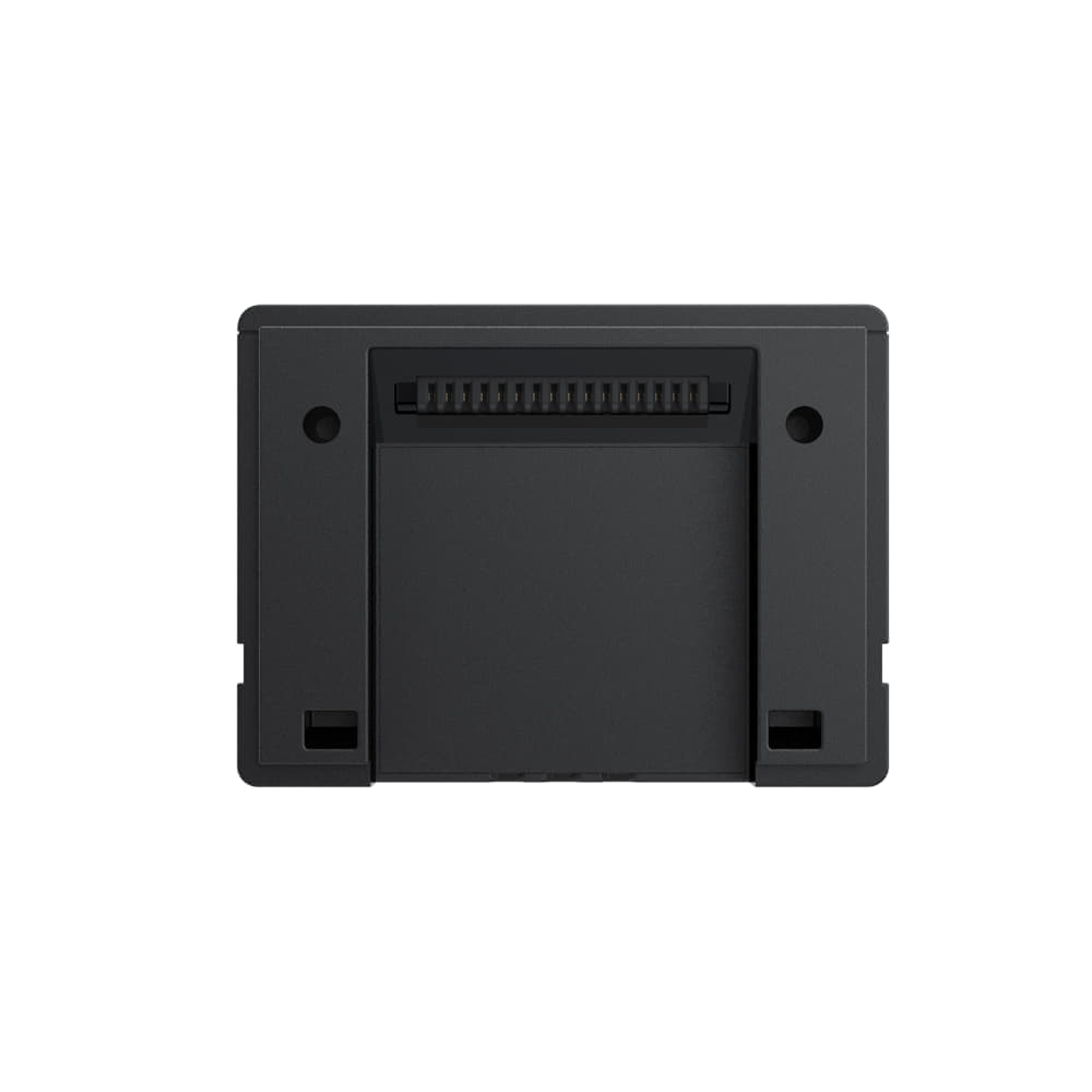 A black EcoFlow electronic connector or adapter, designed for the Glacier Plug-In Battery, features a rectangular port with multiple pins—ideal for outdoor adventure power or portable refrigerator battery usage.