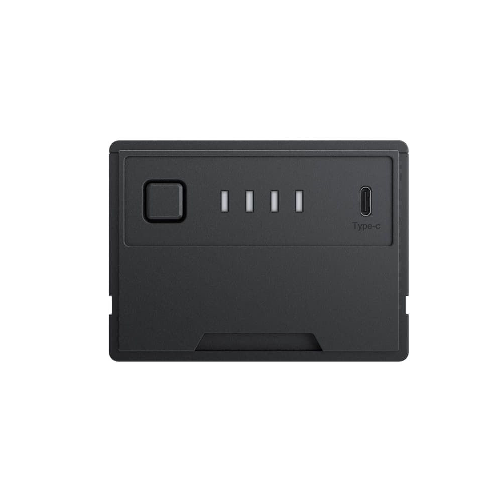 The EcoFlow Glacier Plug-In Battery is a rectangular black device featuring a square button, four indicator lights, and a USB-C port on the front—combining minimal design with reliable outdoor power.
