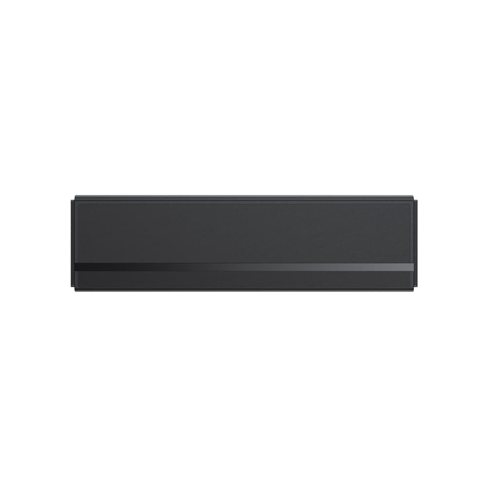 A rectangular black EcoFlow electronic device with a minimalist design, viewed from the front on a white background, featuring a thin horizontal line near the bottom. Ideal for outdoor adventure power—possibly an EcoFlow Glacier Plug-In Battery.