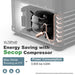 The image showcases a diagram of a 12v refrigerator equipped with an energy-efficient Secop compressor from ICECO Wholesale. It includes detailed specifications such as "Max Mode Running at 0°F" and "Power Consumption: 0.805 kw.h/24h," emphasizing its durable design for dependable performance.