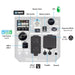 Labeled diagram of the Pulsar PG5000BiSRCO dual fuel inverter generator control panel highlights features such as electric start, power LED switch, battery switch, LPG port, economy mode, USB ports, AC outlets, and parallel ports.