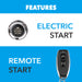 A push-button labeled "Engine Start Stop" and a remote control with "ON" and "OFF" buttons on the Pulsar generator provide easy electric and remote start for reliable backup power.