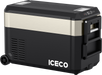 The ICECO Wholesale black and silver portable fridge features a reliable SECOP compressor, digital control panel on top, wheels, and a sturdy handle for easy transport, ensuring convenience on the go.