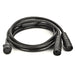 A black Nature's Generator Combiner Cable, featuring a three-prong female connector and two multi-pin round connectors, is coiled neatly on a white background and supports up to 7200W power capacity.