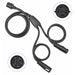 A black Nature’s Generator Combiner Cable with a splitter design is shown, featuring two connectors and three plug ends highlighted in circular insets, ideal for Lithium 3600 and supporting up to 7200W power capacity.