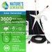 A Nature's Generator promo shows its solar generator with panels, wind turbine, cables, and power unit. Features: 3600 peak watts, 1800 running watts, 1440Wh LiFePO4 battery—great for home backup or portable use.