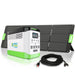 The Nature's Generator portable power station solar generator kit includes a white and green LiFePO4 battery unit, a black folding solar panel with handles, and a coiled black cable, all shown on a white background.