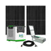 The image displays two large solar panels, a Nature's Generator Lithium 3600 Solar Generator, a gray transfer switch panel with switches, and a black cable with connectors—all from the brand Nature's Generator.