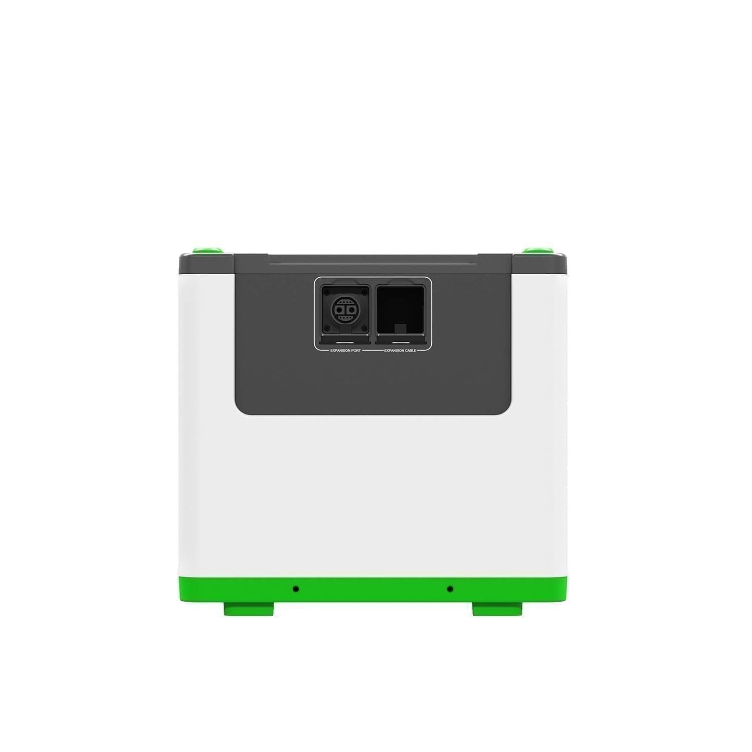 A compact, rectangular electronic device from Nature's Generator with a white body, green base, and gray panel featuring two rear ports. Perfect for use with a LiFePO4 battery or in a solar generator setup. Shown on a plain white background.