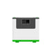 A compact, rectangular electronic device from Nature's Generator with a white body, green base, and gray panel featuring two rear ports. Perfect for use with a LiFePO4 battery or in a solar generator setup. Shown on a plain white background.