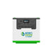 The Nature's Generator portable solar generator features a LiFePO4 battery, digital display, multiple outlets, USB ports, and the brand's logo on the front. Its white design with green accents offers reliable power and easy portability.