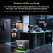 A Nature's Generator portable power station sits on a kitchen floor, serving as a whole home generator to run a refrigerator, oven, blender, and toaster with both 120V and 240V output for small devices and high-demand off-grid needs.