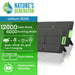 Promotional graphic for Nature's Generator Lithium 6000, a solar-powered whole house generator featuring a LiFePO4 battery, 12,000 peak/6,000 running watts, multiple charging options, expandability, replaceable batteries, and solar panels shown.