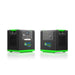 Two Nature’s Generator portable power stations with LiFePO4 batteries are shown—one displays outlets and controls, the other shows vents and ports. Both feature black and green design, carrying handles, and the Nature’s Generator logo.