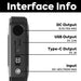 Image of an ICECO Wholesale Magnetic Power Bank showing ports: DC Output (13.3V/10A MAX), USB Output (5V, 2.4A), Type-C Output (5V, 3A), and Input (12V-30V/100W MAX). A digital screen displays optimized power consumption next to the ports. "Interface Info" is visible.