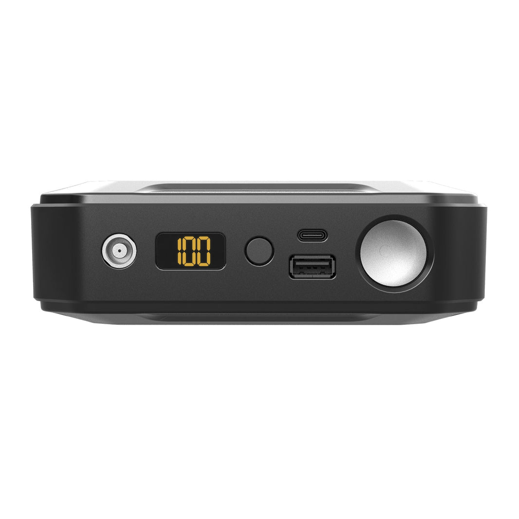 The ICECO Wholesale Magnetic Power Bank is a sleek black device with a digital display showing "100." Ideal for travel and outdoor use, it has optimized power consumption and ports including USB-C, USB-A, and a circular button on the front panel.