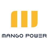 Yellow graphic elements resembling an uppercase "M" with the words "Mango Power" in black below.