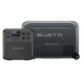 Two dark gray Bluetti devices are displayed on a white background: a portable Bluetti power station and another Bluetti device featuring multiple outlets and control options. The Bluetti logo is visible on both products.